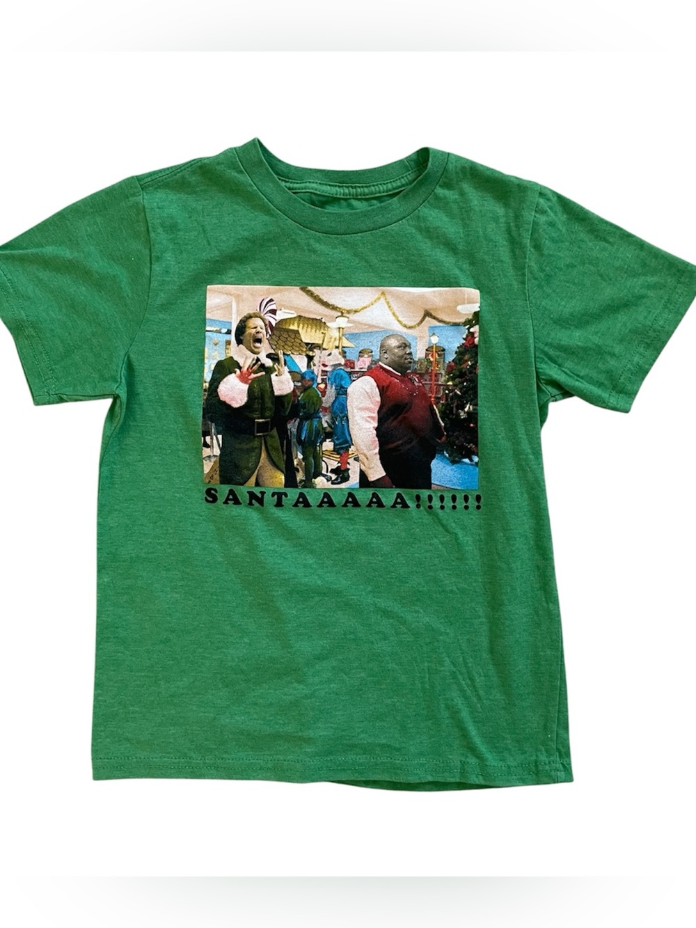 ELF Movie Green Holiday Graphic Tee with Santa Scream, Youth Small